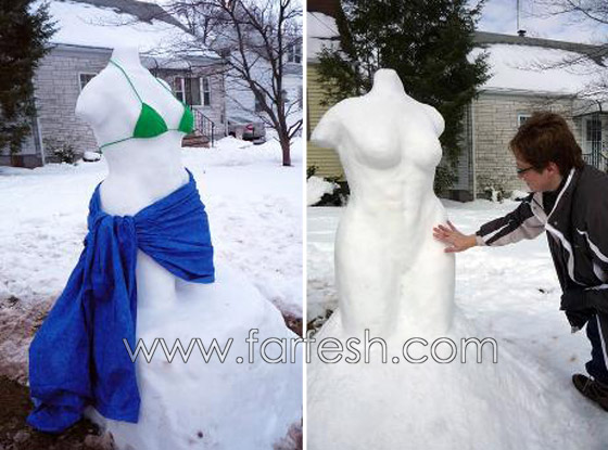 تمثال لامرأة منزوعة منحوت بالثلج يثير غريزة الناظرين إليه! صورة رقم 1