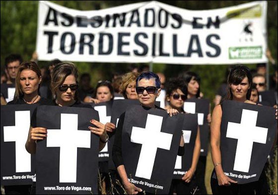 اسبانيا: مئات المتظاهرين يعارضون مطاردة الثيران حتى الموت!  صورة رقم 4