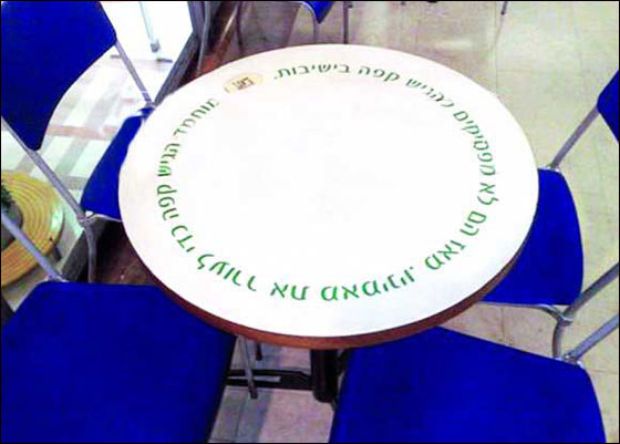 طاولات في مقهى بتل ابيب تحمل عبارات مسيئة للنبي محمد صورة رقم 2 طاولات في مقهى بتل ابيب تحمل عبارات مسيئة للنبي محمد صورة رقم 2