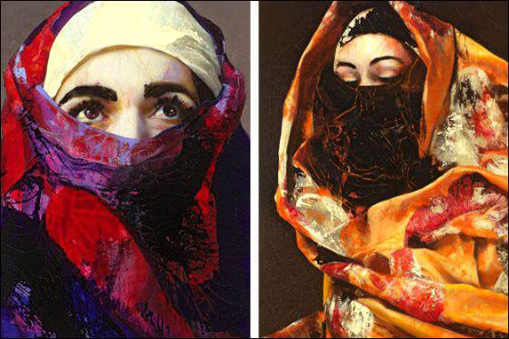 بالصور: فنانة اسبانية تدافع عن الحجاب بمعرض رسوماتها  صورة رقم 3