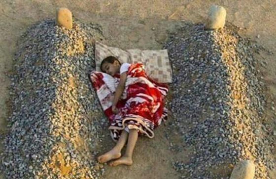 الحقيقة من وراء صورة الطفل الذي ينام بين قبرين وابكت العالم صورة رقم 2