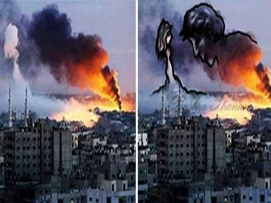 بالصور.. فلسطينيون يحولون دخان القصف الاسرائيلي للوحات ابداعية صورة رقم 2
