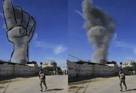 بالصور.. فلسطينيون يحولون دخان القصف الاسرائيلي للوحات ابداعية صورة رقم 7