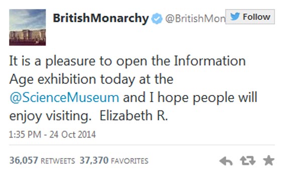 الملكة اليزابيث تضع خطوتها الاولى في عالم التواصل الاجتماعي بتغريدة مميزة صورة رقم 2
