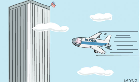 رسم ساخر لنتنياهو وهو يفجر مركز التجارة العالمي يثير الغضب صورة رقم 1