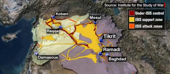 خارطة معدلة تبين مناطق نفوذ وعمليات داعش بالعراق وسوريا صورة رقم 1