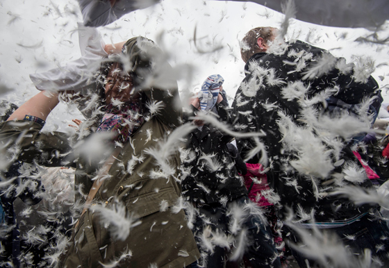 بالفيديو من لندن.. محاربون من نوع اخر يخوضون معارك الوسادات الطائرة صورة رقم 4