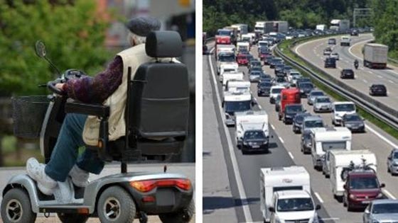 مُقعد الماني يعود الى بيته على كرسي نقال طائرا على طريق سريع صورة رقم 1 مُقعد الماني يعود الى بيته على كرسي نقال طائرا على طريق سريع صورة رقم 1