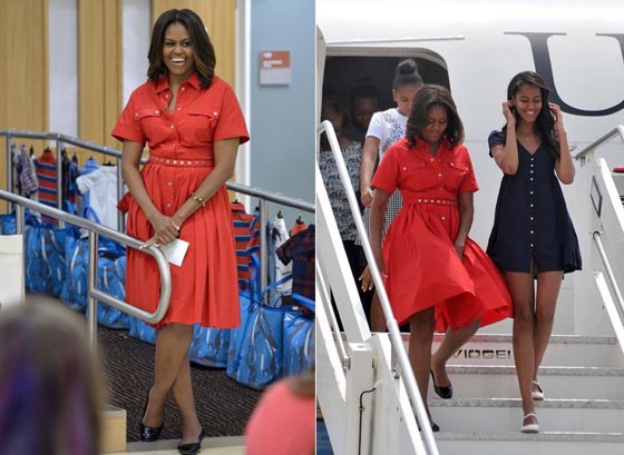 موقف محرج.. الرياح الايطالية تعبث بفستان ميشيل اوباما على سلم الطائرة صورة رقم 1