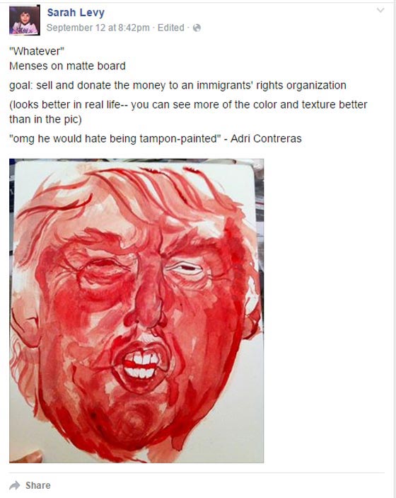 فنانة ترسم مرشح الرئاسة الامريكي دونالد ترامب بدم الحيض صورة رقم 1