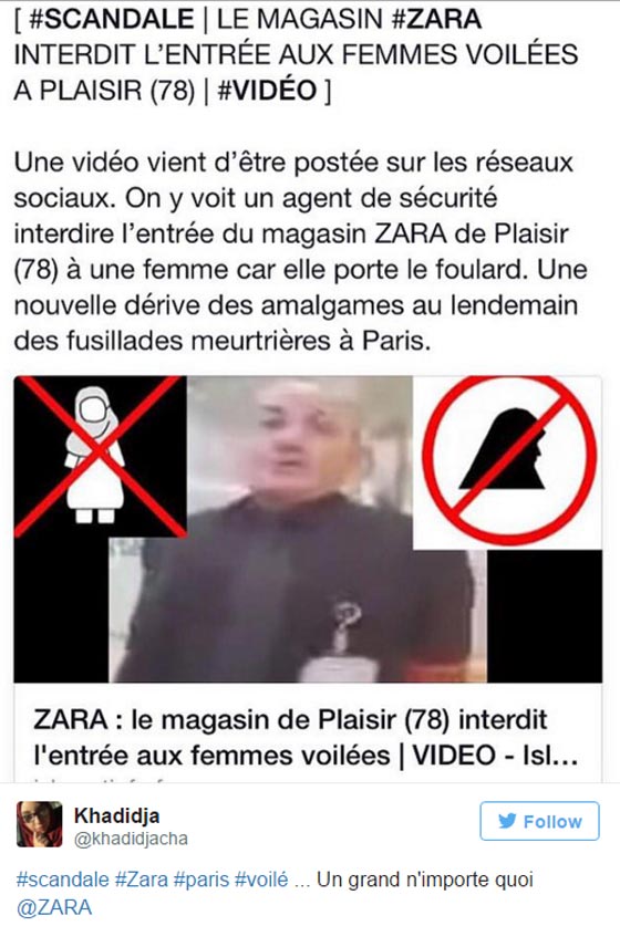 طرد موظفين من متجر زارا في باريس.. والسبب محجبة صورة رقم 1 طرد موظفين من متجر زارا في باريس.. والسبب محجبة صورة رقم 1