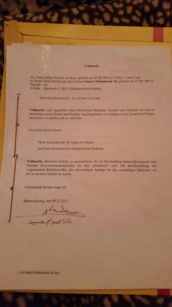 المانيا.. ابنة مفترضة لصدام حسين تشهر نسبها اليه بالوثيقة وشهادة الميلاد صورة رقم 3 المانيا.. ابنة مفترضة لصدام حسين تشهر نسبها اليه بالوثيقة وشهادة الميلاد صورة رقم 3