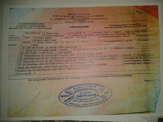 المانيا.. ابنة مفترضة لصدام حسين تشهر نسبها اليه بالوثيقة وشهادة الميلاد صورة رقم 4 المانيا.. ابنة مفترضة لصدام حسين تشهر نسبها اليه بالوثيقة وشهادة الميلاد صورة رقم 4