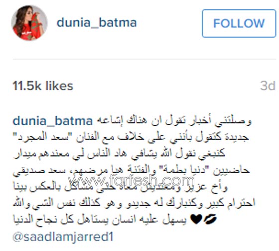ماذا قالت دنيا بطمة عن خلافها مع سعد المجرد؟ صورة رقم 1