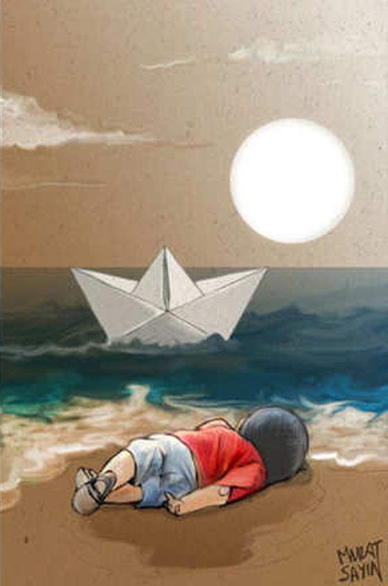 ناشطون وفنانون من حول العالم يعيدون رسم مأساة الطفل ايلان الكردي صورة رقم 4 ناشطون وفنانون من حول العالم يعيدون رسم مأساة الطفل ايلان الكردي صورة رقم 4