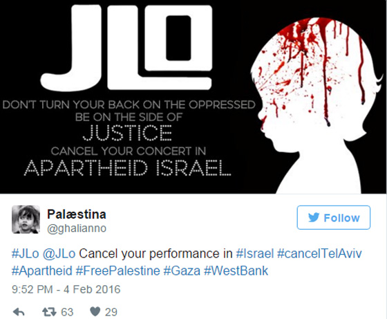 حملة على تويتر لمنع جينيفر لوبيز من الغناء للاسرائيليين صورة رقم 5