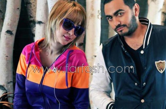 سيلفي بسمة بوسيل مع تامر حسني امام حمام السباحة  صورة رقم 4