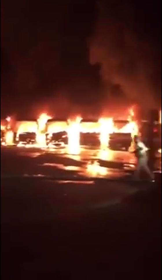 عمال بشركة بن لادن يضرمون النار في حافلات بعد فصلهم من العمل صورة رقم 2