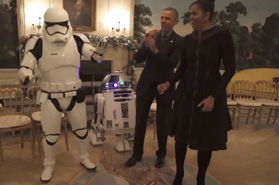 فيديو طريف.. اوباما وزوجته يرقصان مع ابطال حرب النجوم صورة رقم 1