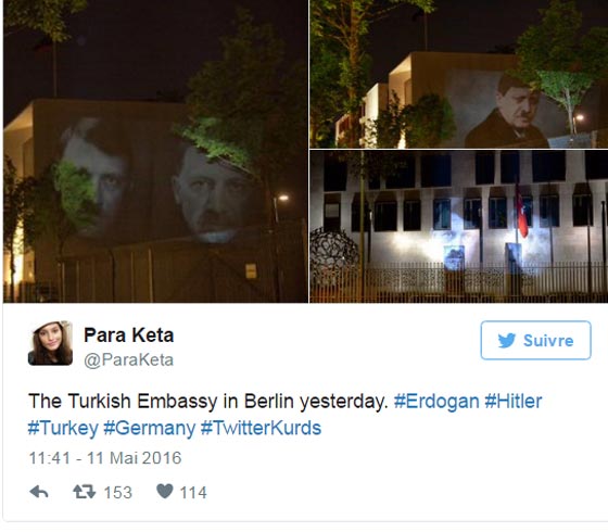 صورة اردوغان بشارب هتلر على سفارة بلاده في برلين صورة رقم 1