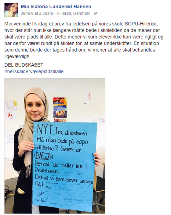 حظر الصلاة في مدرسة دنماركية والطلاب المسلمون يعترضون صورة رقم 1