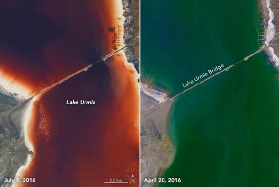  بحيرة ايرانية تتعرض لعملية ارهابيئية تكشفها اقمار ناسا من الفضاء صورة رقم 1