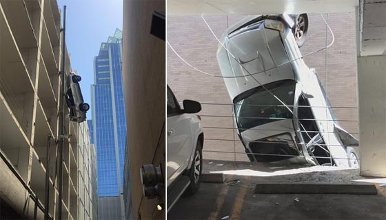 فيديو وصور.. سيارة تعلق بسلك بعد ان هوت من الطابق التاسع صورة رقم 2