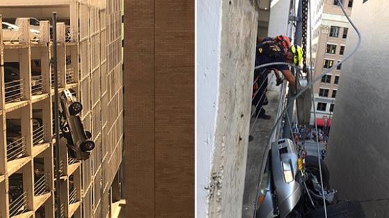 فيديو وصور.. سيارة تعلق بسلك بعد ان هوت من الطابق التاسع صورة رقم 3