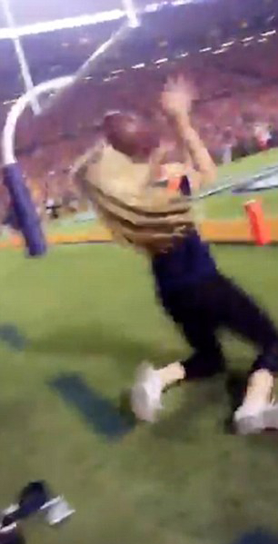 كرة قدم امريكية ترتطم بوجه مصورة وتسقطها ارضا.. فيديو صورة رقم 4