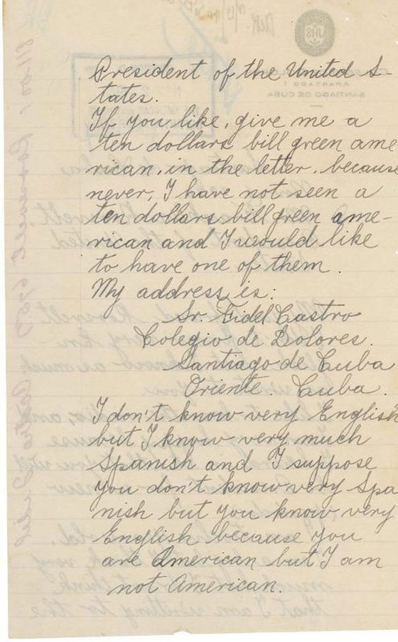 فيديل كاسترو الطفل في رسالة للرئيس الامريكي: ارسل لي 10 دولارات! صورة رقم 3