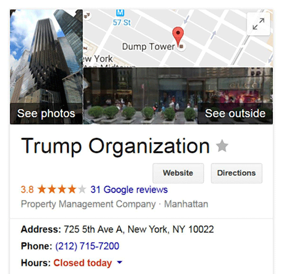 غوغل تحول برج ترامب الى مكب للنفايات في خرائطها.. صور صورة رقم 11