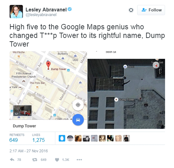 غوغل تحول برج ترامب الى مكب للنفايات في خرائطها.. صور صورة رقم 9