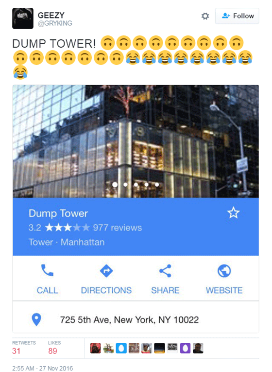 غوغل تحول برج ترامب الى مكب للنفايات في خرائطها.. صور صورة رقم 8