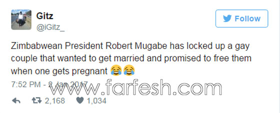 رئيس زيمبابوي يتعهد باطلاق سراح رجلين مثليين اذا حبل احدهما! صورة رقم 1