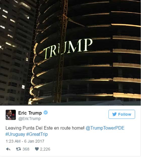 رحلة نجل ترامب الى اورغواي تكلف خزينة الدولة 100 الف دولار صورة رقم 4