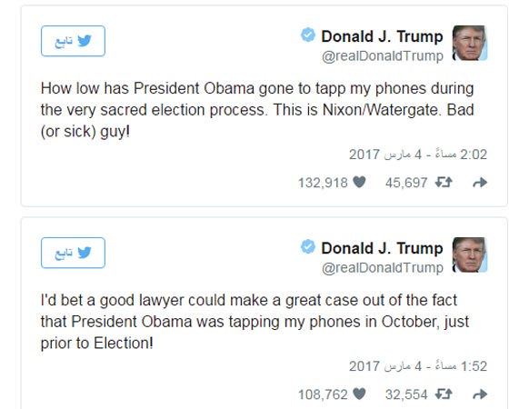 فضيحة جديدة في البيت الابيض: ترامب يتهم اوباما بالتنصّت على هاتفه صورة رقم 2