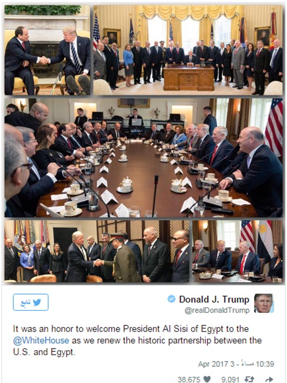مواقع التواصل الاجتماعي تسخر من صورة للسيسي يقف بجانب ترامب صورة رقم 1