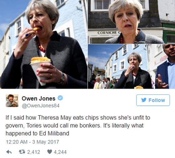 صور رئيسة الوزراء تتناول رقائق البطاطس