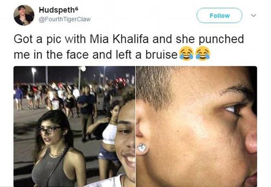 حاول اتقاط سيلفي مع نجمة الافلام الاباحية ميا خليفة فتلقى لكمة بالوجه! صورة رقم 2