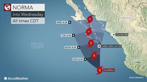 بعد هارفي وايرما.. العاصفة نورما تتحول الى اعصار يتجه نحو كاليفورنيا صورة رقم 11