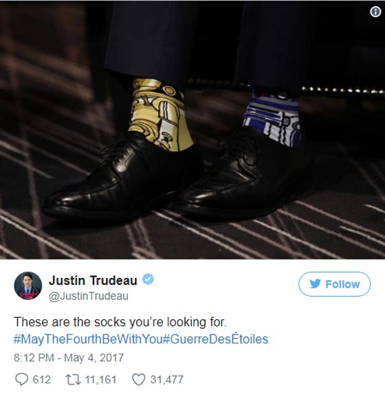 مزحة الجوارب.. جاستن ترودو يرتدي جوارب مضحكة لشخصية تشوباكا في مؤتمر عالمي صورة رقم 6