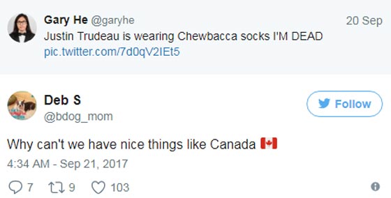 مزحة الجوارب.. جاستن ترودو يرتدي جوارب مضحكة لشخصية تشوباكا في مؤتمر عالمي صورة رقم 3