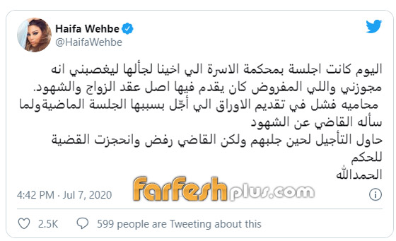 هيفاء وهبي بعد جلسة أثبات زواجها من محمد وزيري: “الحمدلله” صورة رقم 1