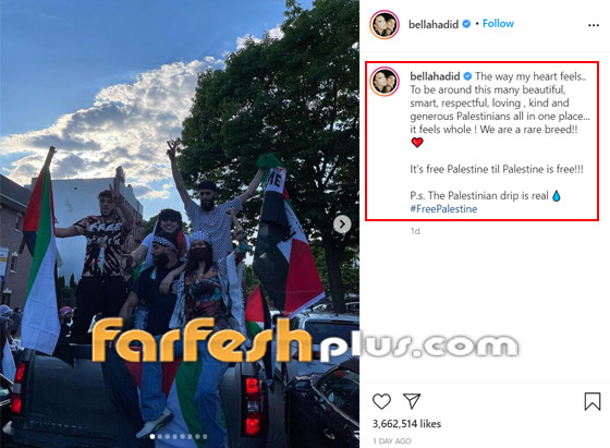 فيديو وصور: بيلا حديد بالكوفية في مظاهرة دعما لفلسطين صورة رقم 1