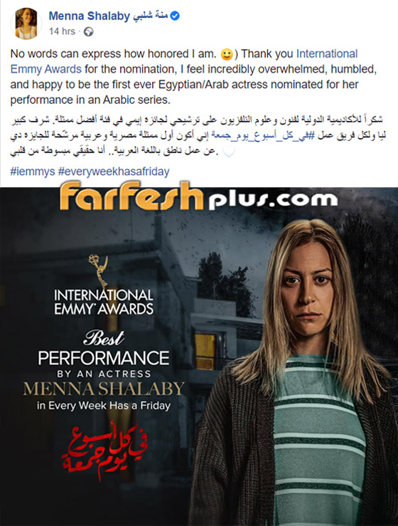 فيديو: منة شلبي المصرية الأولى التي تترشح لجائزة الإيمي العالمية صورة رقم 1