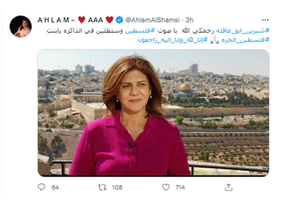 نجوم الفن والإعلام ينعون الصحفية الفلسطينية شيرين أبو عاقلة.. استشهدت أثناء عملها  صورة رقم 4