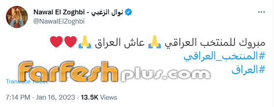 النجوم كاظم الساهر، أحلام ونوال الزغبي يهنئون المنتخب العراقي بوصوله ‏لنهائي كأس الخليج صورة رقم 2