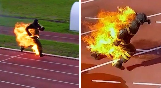 ركض 100 متر والنار تشتعل بجسده! عداء يحطم رقم قياسي بأغرب سباق بالعالم صورة رقم 5