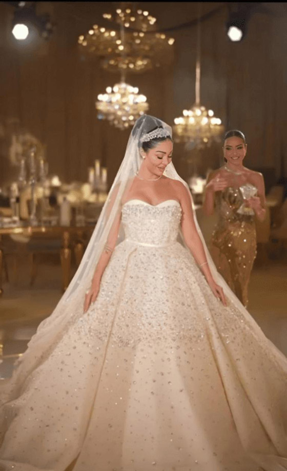  هيا كرزون شقيقة ديانا كرزون بإطلالة ملكية في حفل زفافها على رجل الأعمال عمر الكيكي صورة رقم 2