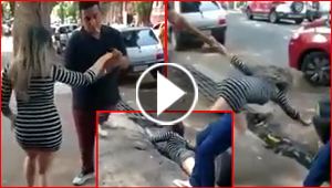 فيديو  فتاة ترقص مع صديقها تسقط داخل  مجرى صرف المياه!